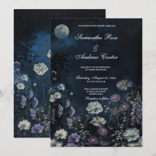 Invitation Mariage de Nuit de Jardin Floral Foncé de Digitale