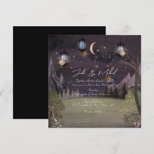 Invitation Mariage de nuit de Woodland mystique moderne (Devant / Derrière)