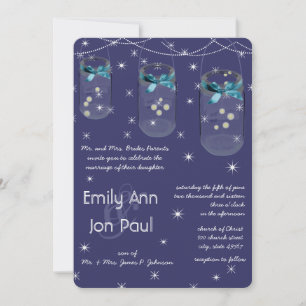 Invitation Mariage de nuit Marine Aqua Fleur Jaune Mason Jar