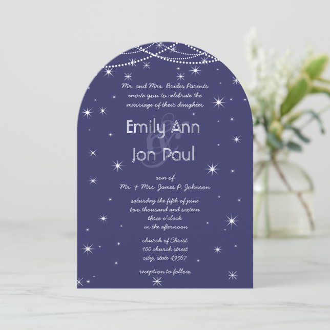 Invitation Mariage de nuit Marine Argent Stars métalliques Ga (Debout devant)