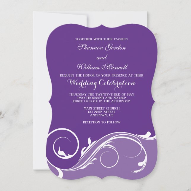 Invitation Mariage de paille de fleurs violet invite (Devant)
