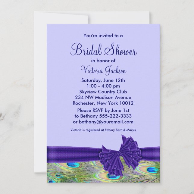Invitation Mariage de Paon Violet (Devant)