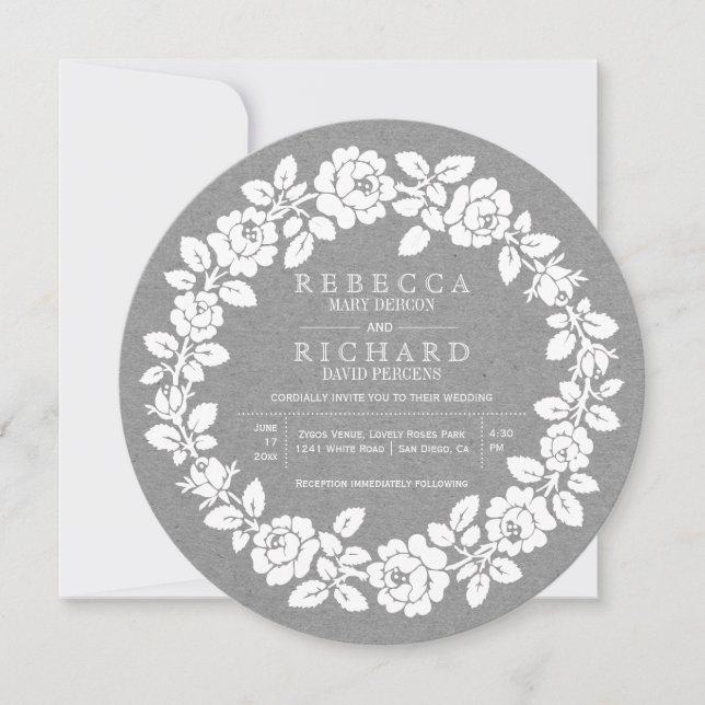 Invitation Mariage de papier kraft gris rose blanc (Devant)