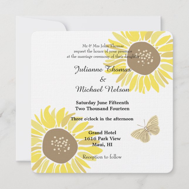 Invitation Mariage de papillon des tournesols (Devant)