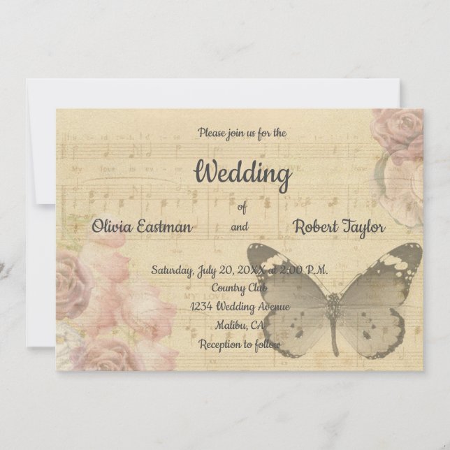 Invitation mariage de papillon romantique (Devant)