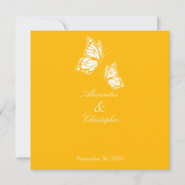Invitation Mariage de papillons jaune simple (Devant)