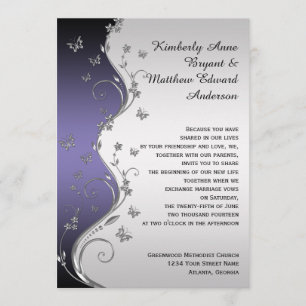 Invitation Mariage de papillons ornés d'argent violet