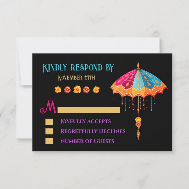 Invitation Mariage de parasol indien hindou coloré RSVP (Devant)