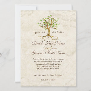Invitation Mariage de parchemin antique des racines de l'arbr