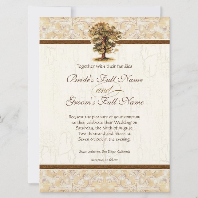 Invitation Mariage de parchemin antique des racines de l'arbr (Devant)