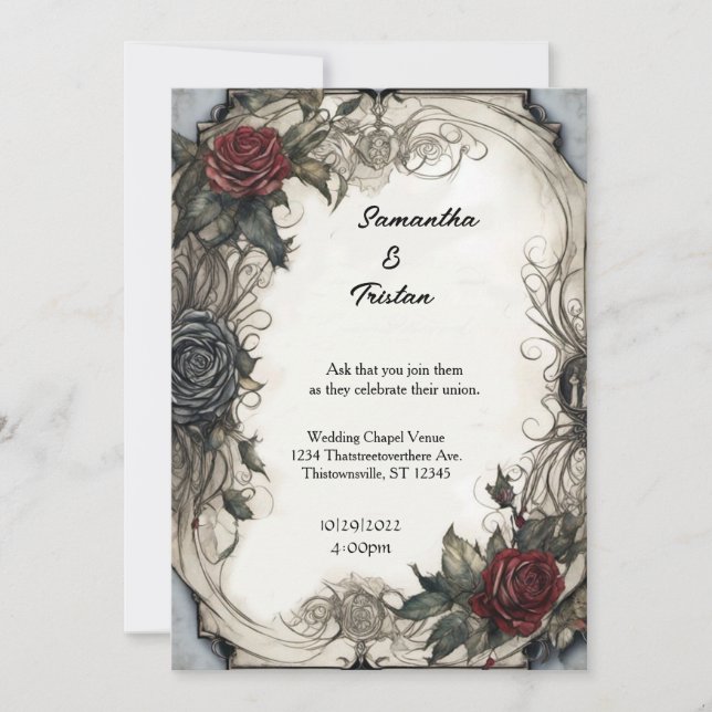 Invitation Mariage de parchemin de Roses d'aquarelle (Devant)