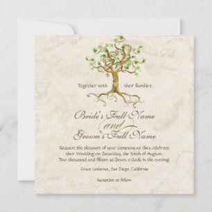 Invitation Mariage de parchemin vert antique des racines de l