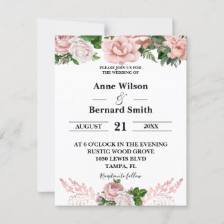 Invitation Mariage de Parties scintillant à séchage floral ro