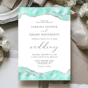 Invitation Mariage de Parties scintillant Aqua White Silver