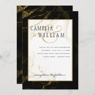 Invitation Mariage de Parties scintillant Black Gold moderne