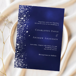 Invitation Mariage de parties scintillant bleu marine