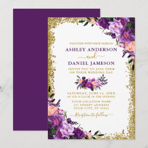 Invitation Mariage de Parties scintillant d'or floral moderne