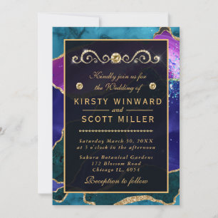 Invitation Mariage de parties scintillant en or et en agate r