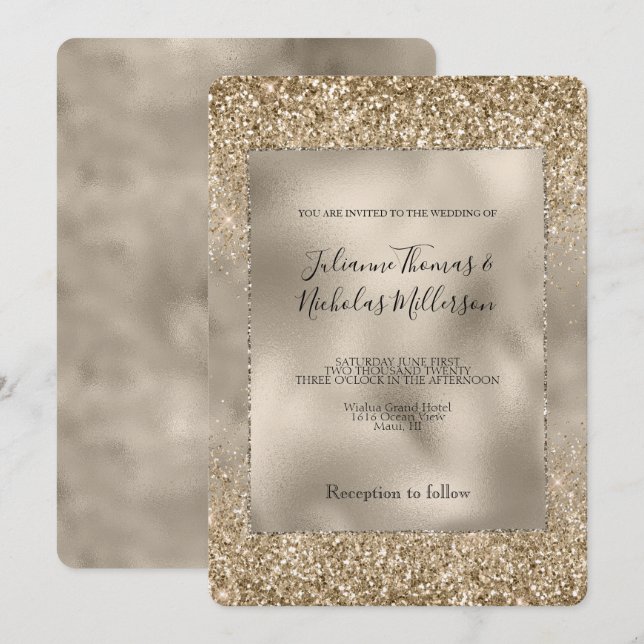 Invitation Mariage de Parties scintillant Glam Glitzy Gold (Devant / Derrière)