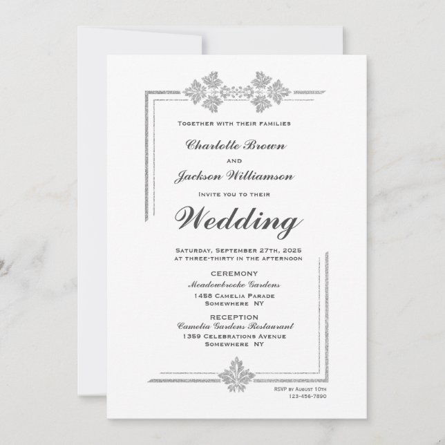 Invitation Mariage de Parties scintillant moderne blanc et ar (Devant)