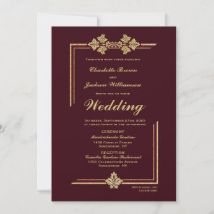 Invitation Mariage de Parties scintillant moderne de Bourgogn
