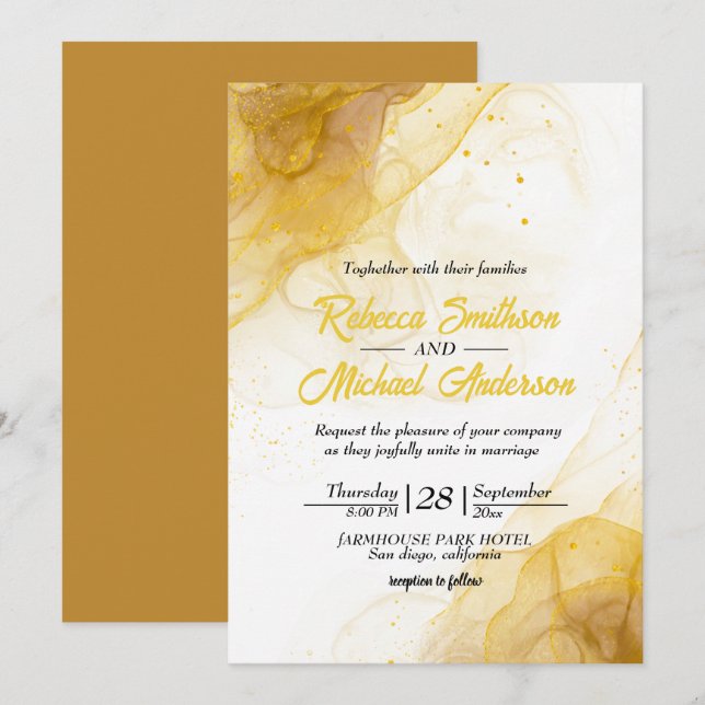 Invitation Mariage de Parties scintillant moderne en marbre j (Devant / Derrière)