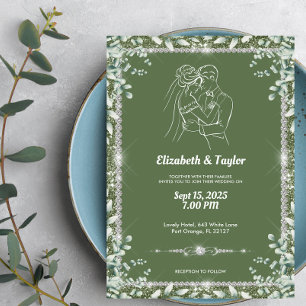 Invitation Mariage de Parties scintillant moderne Sage Green 