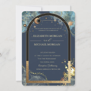 Invitation Mariage de Parties scintillant or céleste Sun Moon
