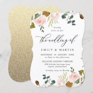 Invitation Mariage de Parties scintillant or flou et blanc