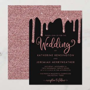 Invitation Mariage de Parties scintillant Rose noir Gold