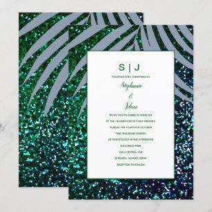 Invitation Mariage de Parties scintillant vert émeraude feuil
