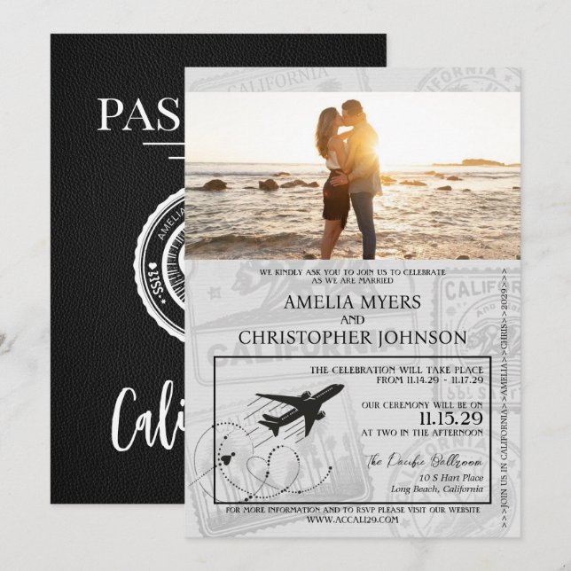 Invitation Mariage de passeport de la Californie noire (Devant / Derrière)