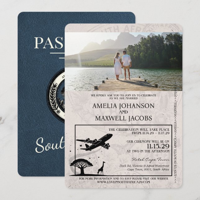 Invitation Mariage de passeport de la Marine Bleue Afrique du (Devant / Derrière)