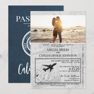 Invitation Mariage de passeport de la Marine Blue California