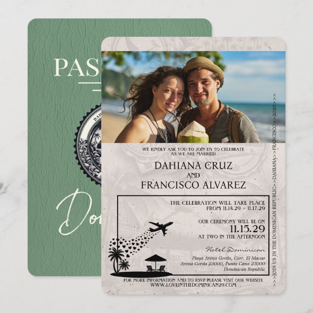 Invitation Mariage de passeport de la République Dominicaine  (Devant / Derrière)