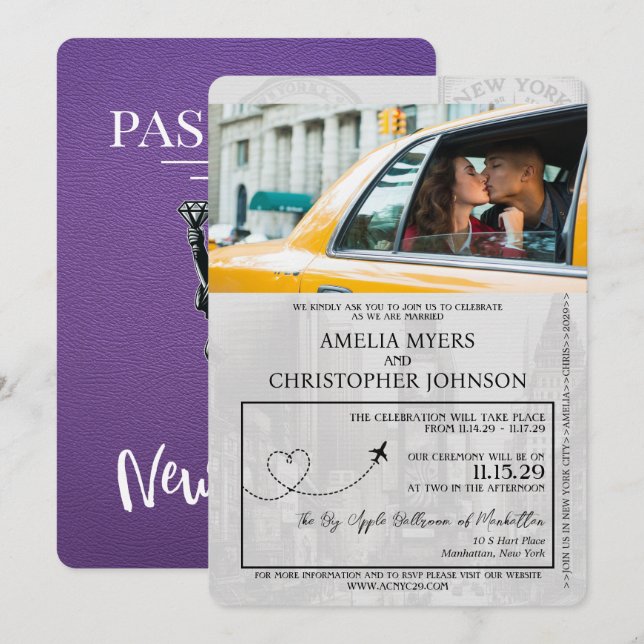 Invitation Mariage de passeport de New York (Devant / Derrière)