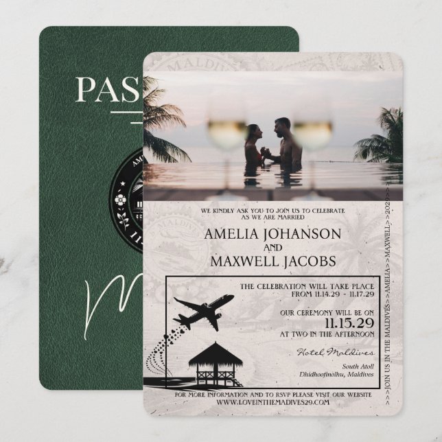 Invitation Mariage de passeport des Maldives vertes (Devant / Derrière)