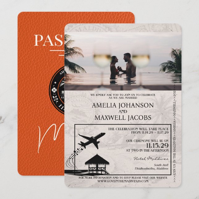 Invitation Mariage de passeport d'Orange Maldives (Devant / Derrière)
