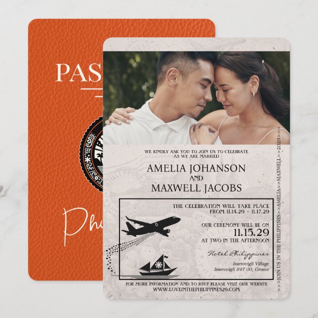 Invitation Mariage de passeport d'Orange Philippines (Devant / Derrière)
