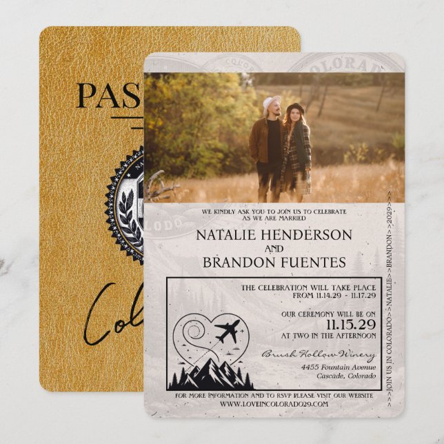 Invitation Mariage de passeport Gold Colorado (Devant / Derrière)