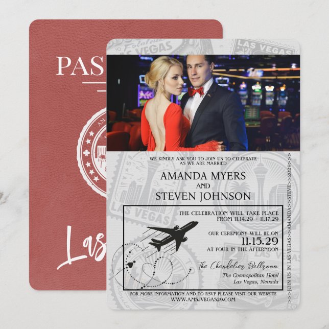 Invitation Mariage de passeport léger de la Bourgogne Las Veg (Devant / Derrière)