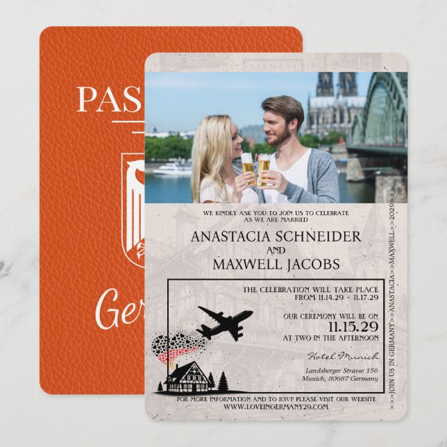 Invitation Mariage de passeport Orange Allemagne (Devant / Derrière)