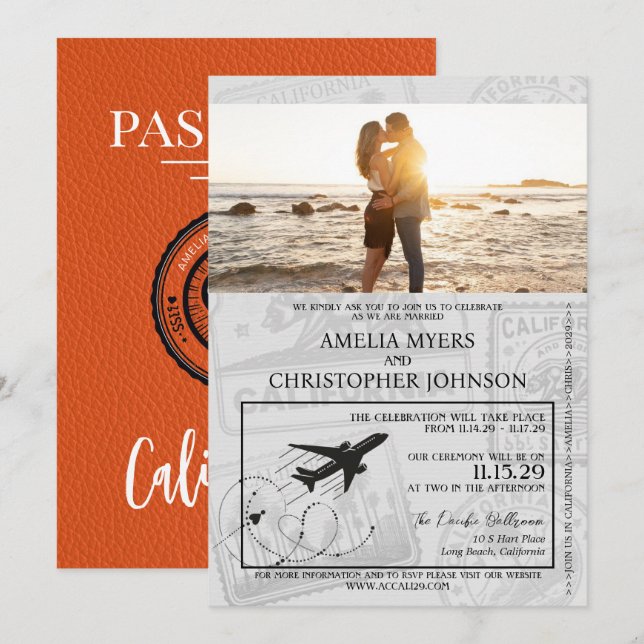 Invitation Mariage de passeport Orange California (Devant / Derrière)