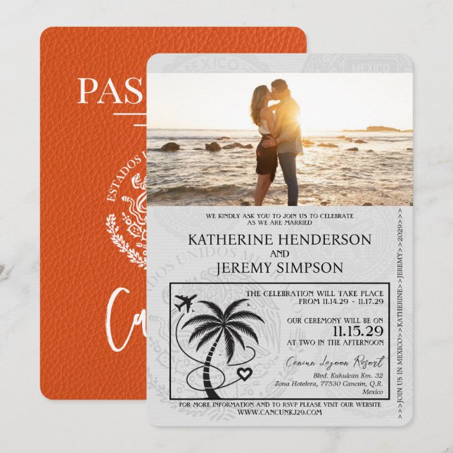 Invitation Mariage de passeport Orange Cancun (Devant / Derrière)