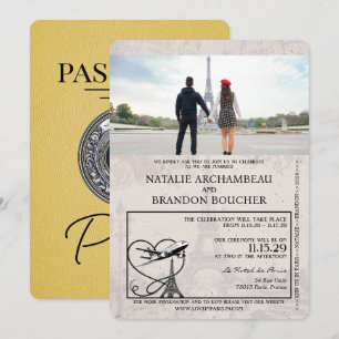 Invitation Mariage de passeport Paris Jaune
