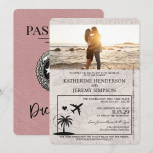 Invitation Mariage de passeport Porto Rico Rose Dusty