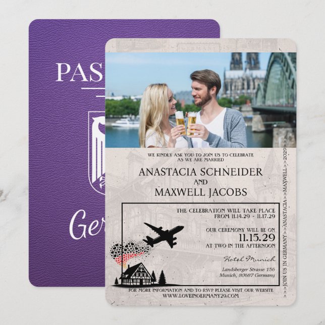 Invitation Mariage de passeport Purple Allemagne (Devant / Derrière)