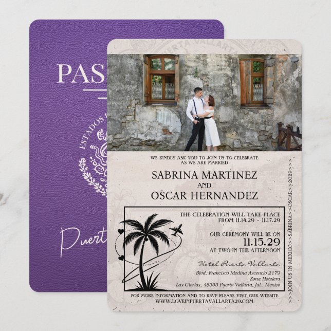 Invitation Mariage de passeport Purple Puerta Vallarta (Devant / Derrière)