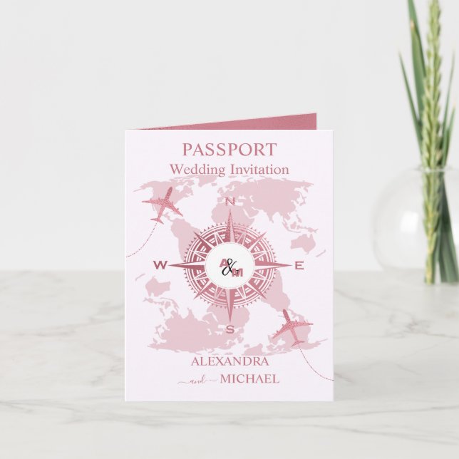 Invitation Mariage de passeport Rose Gold Destination (Devant)