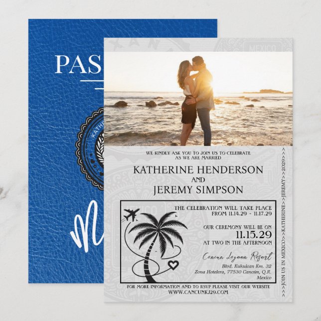 Invitation Mariage de passeport Royal Blue Mexico (Devant / Derrière)